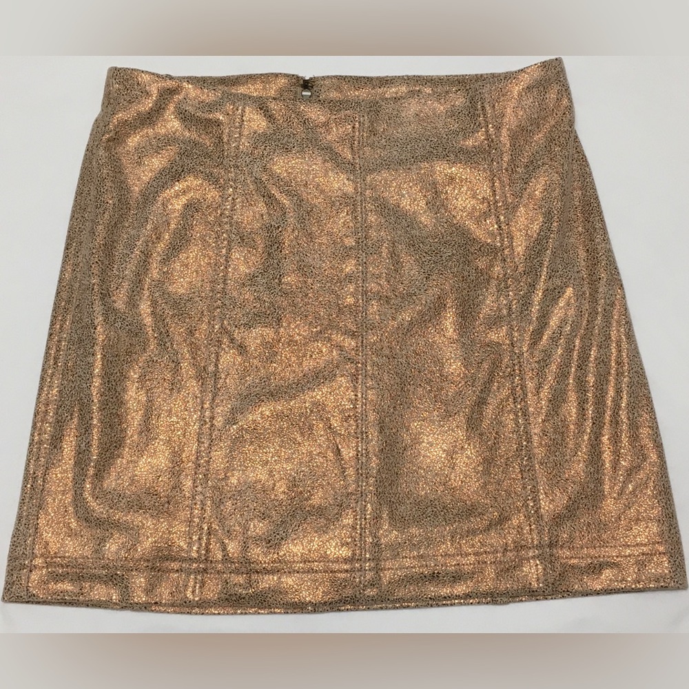 Free People Size 4 Metallic Rose Gold Glitter Faux Suede Zip Mini Skirt WRINKLED